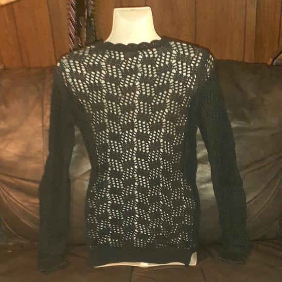 Ann Taylor LOFT Green Crochet Sweater Size Medium - Picture 3 of 4